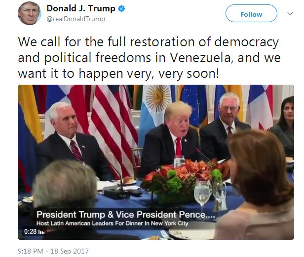 ترامپ خواستار برقراری فوری دمکراسی در ونزوئلا شد